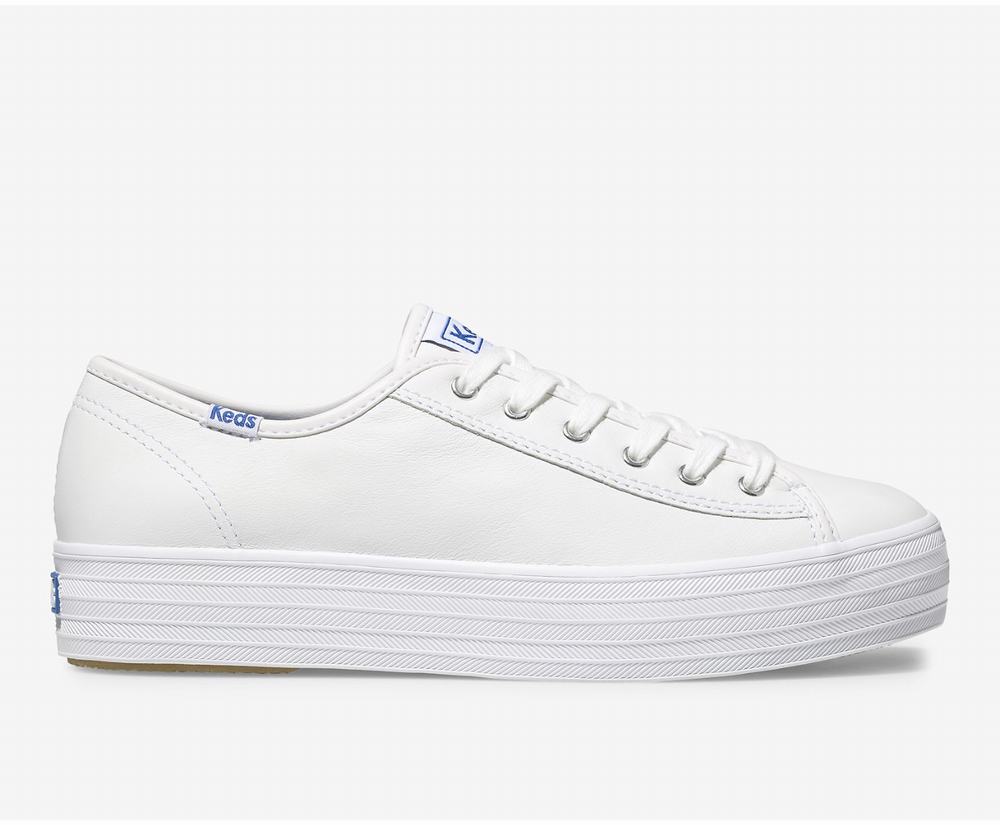 Women's Keds Triple Kick Leather Platform Shoes White 4685137HI - South Africa